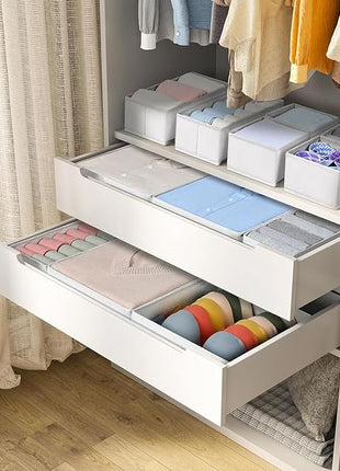 DIMJ Drawer Organizer Clothes, 18 Pack Dresser Organizer, Foldable Closet Organizers and Storage, Fabric Bins, Drawer Dividers for Nursery, Baby Clothes, Underwears, Sock (White)