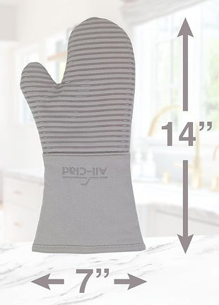 All-Clad Silicone Oven Mitts: Heat Resistant up to 500 Degrees - 100% Cotton & Silicone, 14"x7" Oven Mitt for Kitchen and Barbeque, 2-Pack, Titanium
