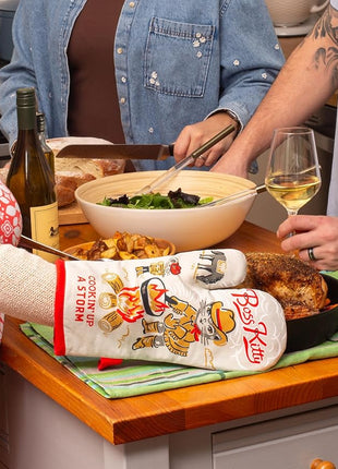 Blue Q Boss Kitty Funny Oven Mitts - Cute Oven Mitts, Home Kitchen Gifts, Cooking Accessories, Super-Insulated Quilting, Comfy Natural-Fitting Shape, Pot Holders, 100% Cotton, Size 12.5" L x 7.5" W