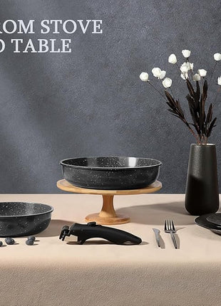 GiPP Ceramic Pots and Pans Set Non Stick, Nonstick Detachable Handle Cookware Sets, Non Toxic Induction Kitchen Pot and Pan with Removable Handle, Healthy RV Cookware, Dishwasher ＆Oven Safe, 5 Piece