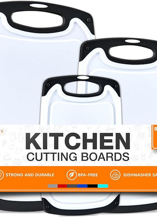 Cutting Boards for Kitchen - BPA-Free Chopping Board - Different Sizes & Non Slip Handles - Reversible, Large Cutting Board Set - Unique Gifts for Cooks Who Have Everything - 3-Pack Black