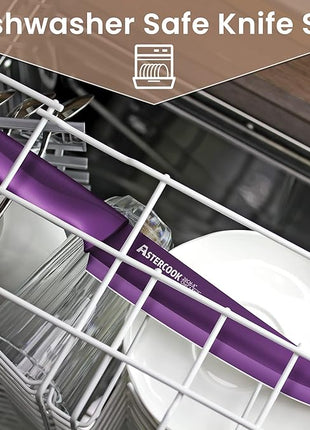 Astercook Knife Set, 12 Pcs Color-Coded Kitchen Knives Set, 6 Color Anti-Rust Coating Stainless Steel Chef Knife Sets with 6 Blade Guards Dishwasher Safe