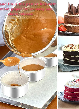 E-far 4 Inch Small Cake Pan Set of 3, Stainless Steel Mini Round Smash Cake Baking Pans, Non-Toxic & Healthy, Mirror Finish & Dishwasher Safe