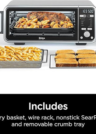 Ninja SP301 Dual Heat Air Fry Countertop 13-in-1 Oven with Extended Height, XL Capacity, Flip Up & Away Capability for Storage Space, with Air Fry Basket, SearPlate, Wire Rack & Crumb Tray, Silver