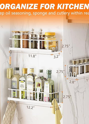 Spice Rack Wall Mounted 3 Pack, Space-Saving Spice Organizer for Spice Jars and Seasonings,Screw or Adhesive Hanging Spice Rack Organizer for Your Kitchen Cabinet,or Pantry Door White