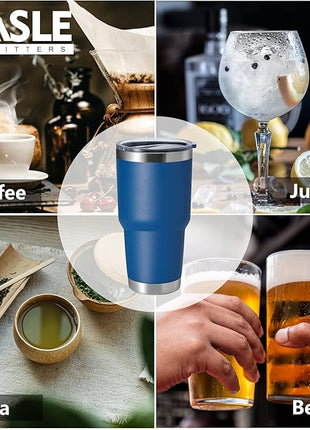 HASLE OUTFITTERS 30oz Stainless Steel Tumbler, Double Wall Vacuum Insulated Travel Mug Tumbler, Durable Insulated Coffee Mug, Gift Box Set (Midnight Blue, 8)