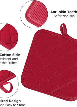 Oven Mitts and Pot Holders Set, Pack of 4, Heat Resistant Silicone Kitchen Mini Oven Mittens for 500 Degrees, Mini Oven Gloves and Hot Pads for Baking Grilling Barbecue Microwave Machine Washable