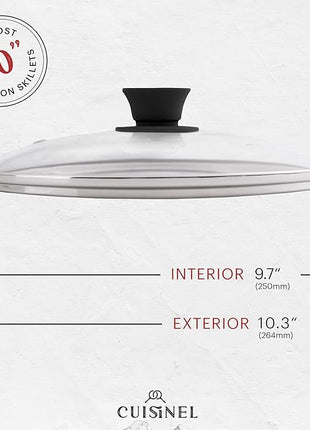 Cuisinel Pre-Seasoned Cast Iron Skillet (10-Inch) with Glass Lid and Handle Cover Oven Safe Cookware - Heat-Resistant Holder - Indoor and Outdoor Use - Grill, Stovetop, Induction Safe