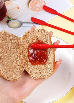 4pcs Mini Silicone Spatula Set, 3 Size Makeup Spatula Small Rubber Spatula for Thin Jar Skinny Openings Bottles, Tiny Scraper for Kitchen and Cosmetic, Multipurpose Scraping Mixing Tools (Red)