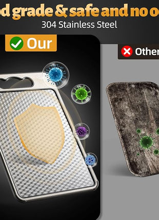 Stainless Steel Cutting Board for Kitchen, Non Toxic Large Chopping Board Double Sided Non-slip Scratch-resistant Mesh Design with Juice Groove Food-Grade Wheat Straw PP 15×10 In Easy to Clean