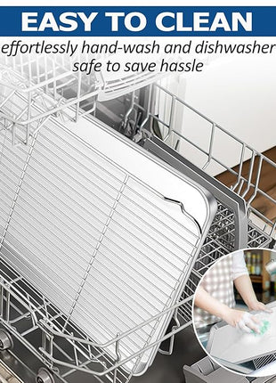 TeamFar Baking Sheet with Rack Set, Stainless Steel Baking Pan Cookie Sheet with Cooling Rack, Size 17.6 x 13 x 1inch, Non Toxic & Heavy Duty, Easy Clean & Dishwasher Safe