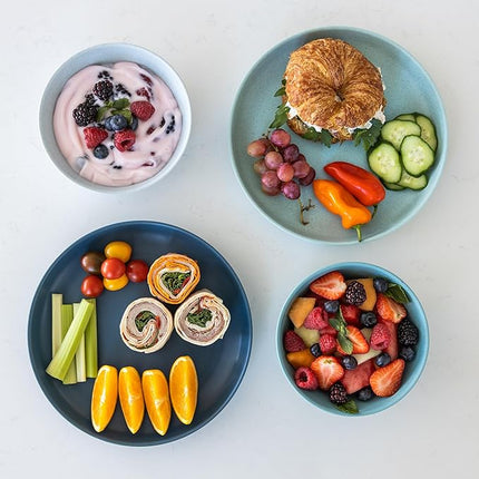 Grow Forward Premium Wheat Straw Plates and Bowls Sets - 8-Piece Wheat Straw Dinnerware Sets - Unbreakable & Reusable Microwave Safe Plastic Dinner Plates for Outdoors, RV, Camping Dishes - Seascape