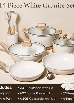 CAROTE 14 Pcs Pots and Pans Set Nonstick,Cookware Set Kitchen Cooking Set with Utensil and Pan Protectors