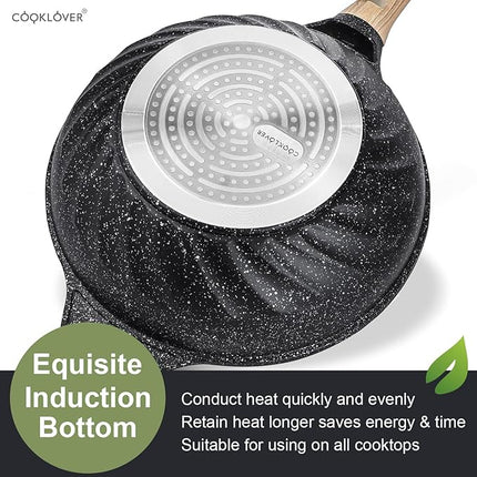 COOKLOVER Nonstick Woks And Stir Fry Pans Die-cast Aluminum Scratch Resistant 100% PFOA Free Induction Wok pan with Lid 12.6 Inch - Black