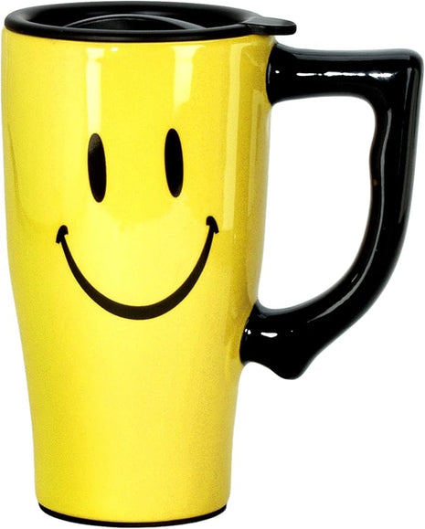 Spoontiques SMILEY FACE TRAVEL MUG, 18 ounces