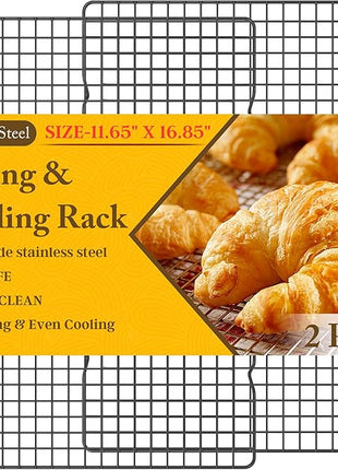 2PCS Cooling Racks for Cooking and Baking -11.65''x16.85''Heavy Duty Stainless Steel Wire Rack for Baking, Grilling, Roasting - Oven & Dishwasher Safe - Fits Half Sheet Pan（Black）