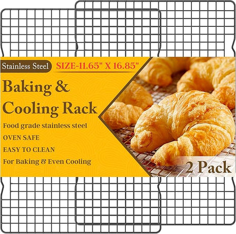 2PCS Cooling Racks for Cooking and Baking -11.65''x16.85''Heavy Duty Stainless Steel Wire Rack for Baking, Grilling, Roasting - Oven & Dishwasher Safe - Fits Half Sheet Pan（Black）