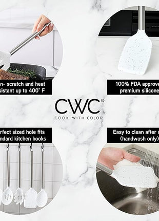 COOK WITH COLOR Silicone Cooking Utensils, Kitchen Utensil Set, Easy to Clean Silicone Kitchen Utensils, Cooking Utensils for Nonstick Cookware, Kitchen Gadgets Set, 5 Pieces, Speckled White