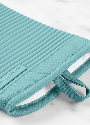 KITCHENAID Ribbed Soft Silicone Oven Mitt 2-Pack Set, 7.5"x13", Mineral Water Aqua