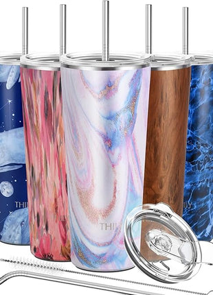 THILY Tumbler Stainless Steel Coffee Cup 26 oz Triple-Insulated Travel Mug with Splash-Proof Lid, for Ice Drinks and Hot Beverage Smoothies Cup, Pink Ripple