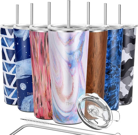 THILY Tumbler Stainless Steel Coffee Cup 26 oz Triple-Insulated Travel Mug with Splash-Proof Lid, for Ice Drinks and Hot Beverage Smoothies Cup, Pink Ripple