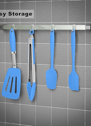 Silicone Spatulas Set Turners Tongs Cooking Utensils Set High Heat Resistant Kitchen Scraper Spatulas for Cooking Mixing Baking BPA Free Dishwasher Safe, Blue