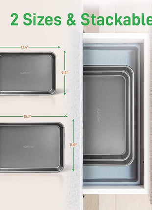 NutriChef 2-Piece Large & Medium Cookie Sheets for Baking - Non Stick Baking Sheet for Cookies, Sheet Cakes & Roasting - Dishwasher Safe - Gray