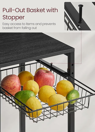 VASAGLE Bakers Rack with Power Outlet, 35.4 Inches Microwave Stand, Coffee Bar, 4 AC Outlets, with Adjustable Shelves, 8 S-Hooks, Basket, Spice Racks, Charcoal Gray and Ink Black UKKS031B22