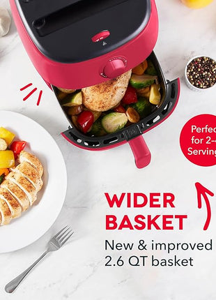DASH Tasti-Crisp™ Electric Air Fryer Oven, 2.6 Qt., Red – Compact Air Fryer for Healthier Food in Minutes, Ideal for Small Spaces - Auto Shut Off, Analog, 1000-Watt