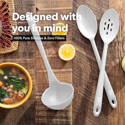 DI ORO Silicone Ladle & Spoons for Cooking – Large Kitchen Spoons for Mixing, Serving, & Stirring - Soup Ladle with Wide Bowl - High Heat Silicone Kitchen Utensils for Nonstick Cookware Safe (Stone)