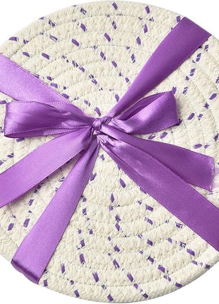 Pot Holders Set Trivets Set 100% Pure Cotton Thread Weave Hot Pot Holders Set (Set of 3) Stylish Coasters, Hot Pads, Hot Mats, Spoon Rest For Cooking and Baking by Diameter 7 Inches (Purple)