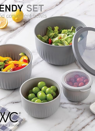 COOK WITH COLOR Prep Bowls with Lids- Wide and Deep Nesting Plastic Small Mixing Bowl Set with Lids, 12 Piece Set - Deep Bowls, Gray