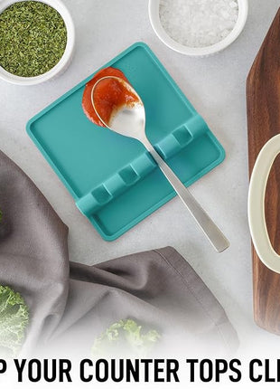 Zulay Kitchen Silicone Utensil Rest with Drip Pad for Multiple Utensils - BPA-Free, Heat-Resistant Spoon Rest & Spoon Holder for Stove Top - Kitchen Utensil Holder for Ladles & Tongs - Aqua Sky