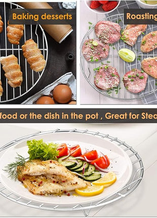 P&P CHEF Round Cooking Rack, 3 Pcs Stainless Steel Baking Cooling Steaming Grilling Rack, Fits Air Fryer/Stockpot/Pressure Cooker/Round Cake Pan, Oven & Dishwasher Safe (7.5 Inch)