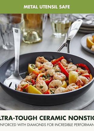 GreenPan Valencia Pro Hard Anodized Healthy Ceramic Nonstick 10" and 12" Frying Pan Skillet Set, PFAS-Free, Induction, Dishwasher Safe, Oven Safe, Gray