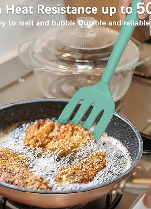 Coukre 2 Pack Silicone Spatula Set, High Heat Resistant, BPA Free Kitchen Spatula, Solid & Slotted Turner for Non-Stick Pans, Sautéing, and Flipping (2, PureAquaGreen)