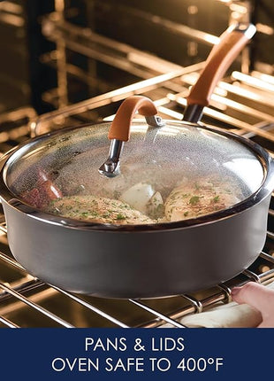 Rachael Ray Cucina Dishwasher Safe Hard Anodized Nonstick Cookware Pots and Pans Set, 12 Piece, Gray with Orange Handles