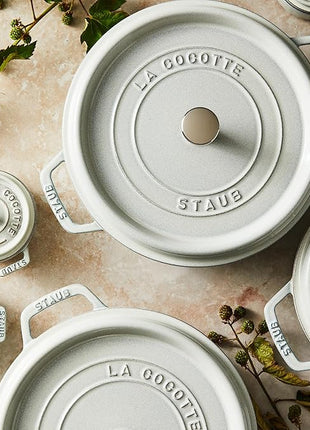 Staub Cast Iron 4-qt Round Cocotte - White Truffle, Made in France