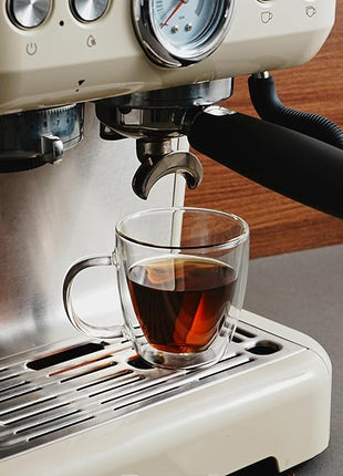 CNGLASS Insulated Espresso Glass Mugs 5.4oz/160ml, Small Clear Coffee Mugs Set of 6, Double Wall Glass Cups with Handle for Tea and Macchiato