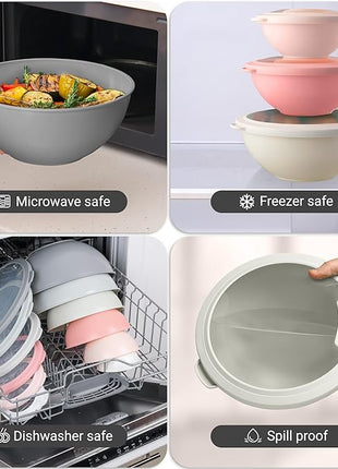 Zulay Kitchen 12 Piece Plastic Mixing Bowls with Lids Set - Colorful Mixing Bowl Set for Kitchen - Nesting Bowls with Lids Set - Microwave and Freezer Safe (Pink Ombre)