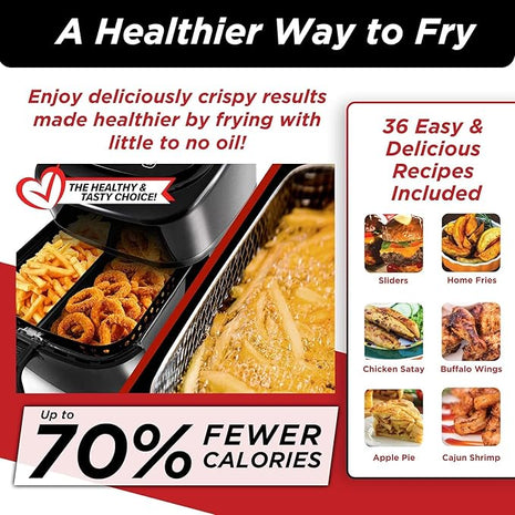 Nuwave Brio 6-Quart Healthy Digital Smart Air Fryer with Probe One-Touch Digital Controls, Advanced Cooking Functions, Removable Divider Insert & Grill Pan (NEW ACCESSORY),Black