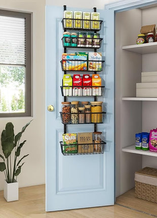 12 Inch Wide Narrow Over The Door Pantry Organizer, Pantry Organization and Storage, Black Metal Hanging Deep Basket Wall Spice Rack Seasoning Shelves, Home & Kitchen Essentials, Apartment