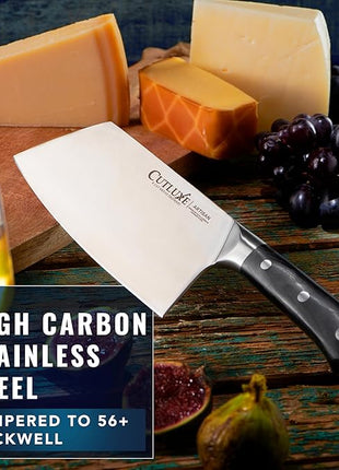Cutluxe Meat Cleaver Knife - 7" Heavy Cleaver Butcher Knife, Razor Sharp German Steel Blade, Full Tang, Ergonomic Handle Design – Artisan Series
