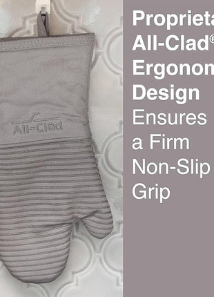 All-Clad Premium Silicone Oven Mitt: Heat Resistant to 500 Degrees - 100% Cotton & Silicone, 14"x7" Pot Holder for Kitchen and Barbeque, (1-Pack), Titanium Gray