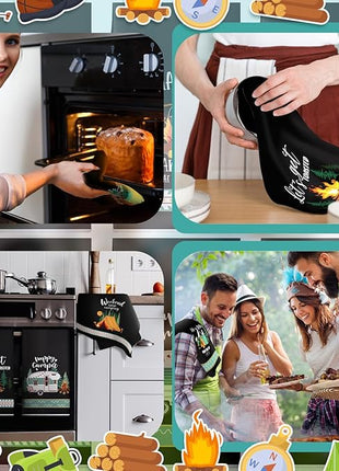 Boyiee 6 Pcs Camping Kitchen Towels Black Absorbent Dish Towels Bonfire Tent Car Tea Towels 24 x 16 Inches with Funny Sayings Novelty Gifts for Campers Happy Camper Camping Accessories for RV Campers