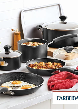 Farberware Cookstart DiamondMax Nonstick Cookware/Pots and Pans Set with Glass Lids, Dishwasher Safe, Includes Baking Pan and Kitchen Cooking Tools, 15 Piece - Black
