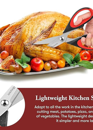 iBayam 3-Pack 8.5"Kitchen Scissors All Purpose Heavy Duty with Protective Sheath, Soft Grip Comfort Handle, Dishwasher Safe Kitchen Utensils Gadgets Set, Stainless Cooking Meat Poultry Food Shears