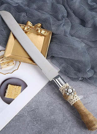 TANG SONG Set of 2 Rustic Wedding Cake Knife and Serving Set Wedding Cake Knife Serveing, Rustic Wedding Cake Knife Set for Parties Weddings Anniversaries