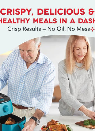 DASH Tasti-Crisp™ Electric Air Fryer Oven, 2.6 Qt., Teal – Compact Air Fryer for Healthier Food in Minutes, Ideal for Small Spaces - Auto Shut Off, Analog, 1000-Watt
