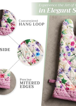 Maison d' Hermine Oven Gloves 100% Cotton Oven Mitt 7" x 13" with Loop Heat Resistant, BBQ, Cooking Gloves, Baking, Grilling, Kitchen, Handling Hot Pans Spring/Summer (Pack of 1, Chardon)